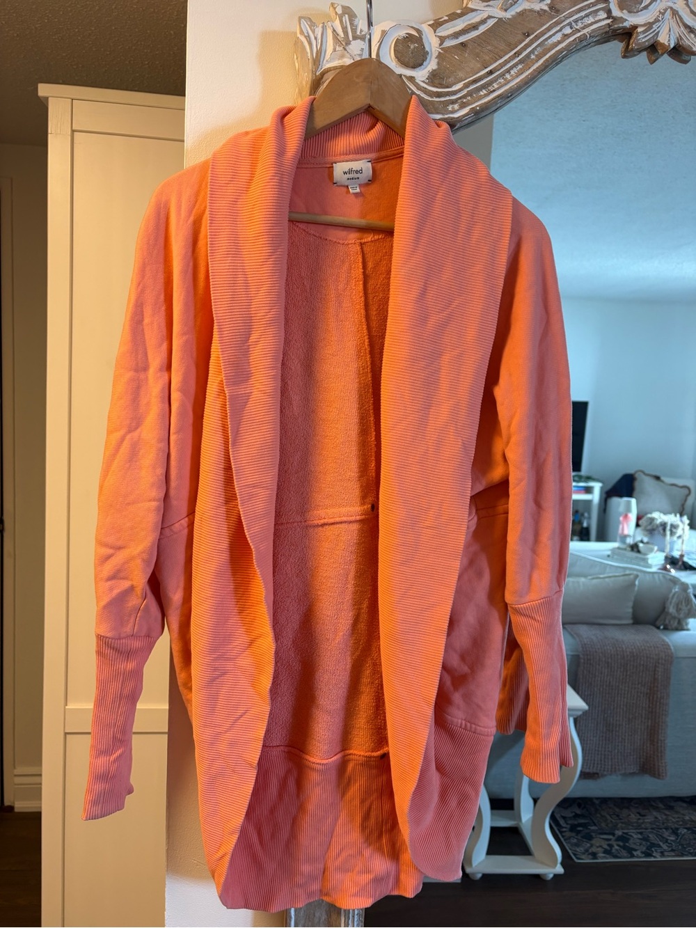 Wilfred Coral Open-Front Draped Cardigan